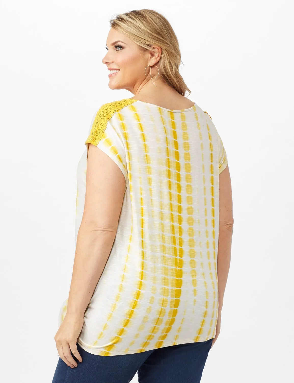 Side Tie Crochet Trim Tie Dye Top