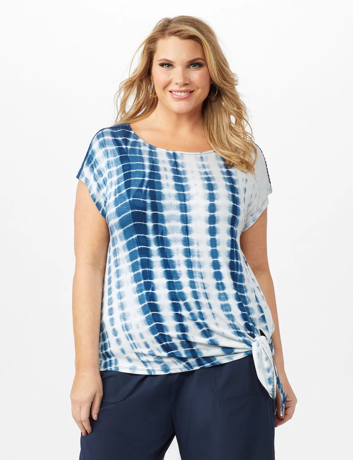Side Tie Crochet Trim Tie Dye Top