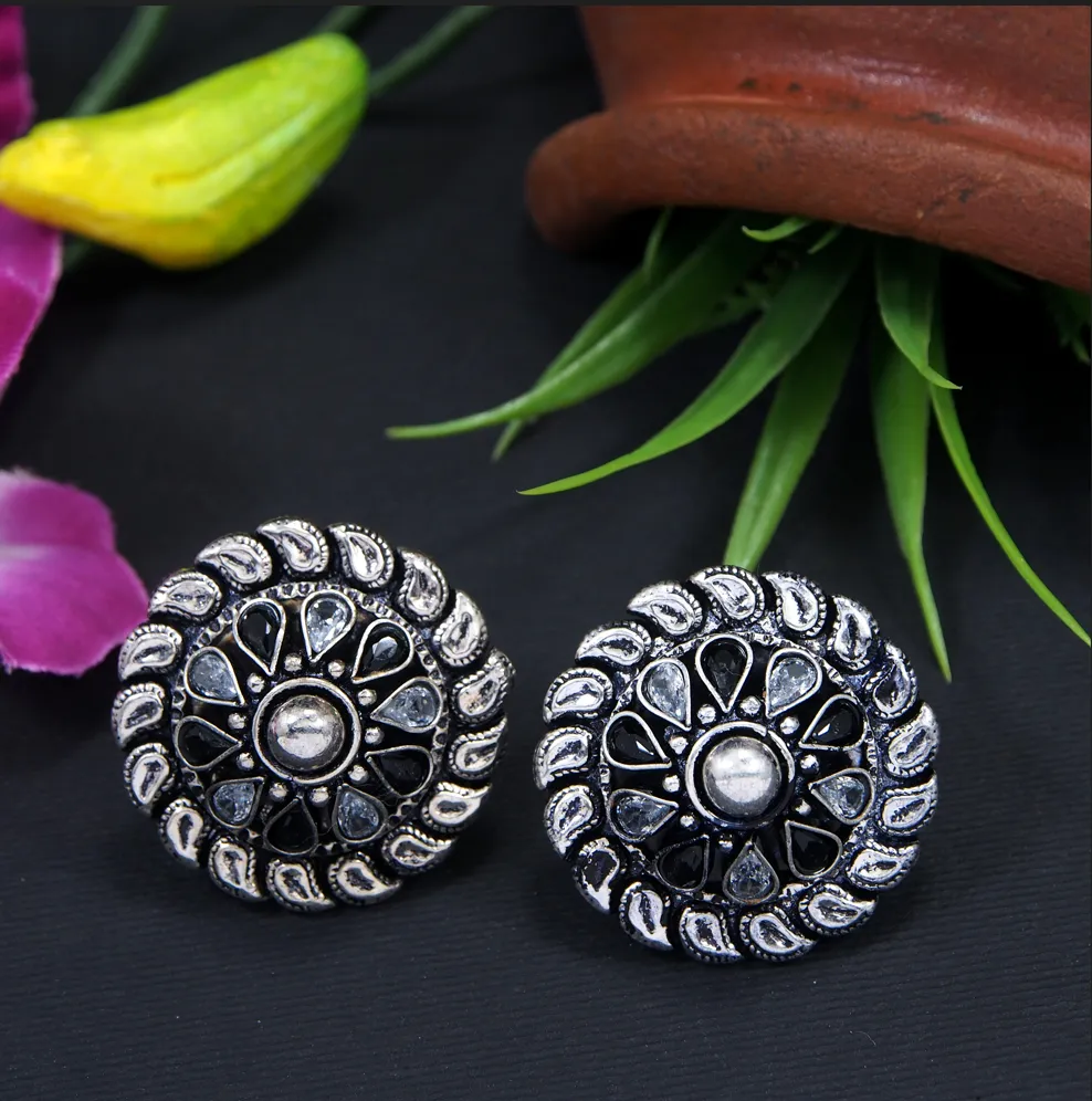 Silver Plated Circle Shaped Multi Coloured Stud Earring