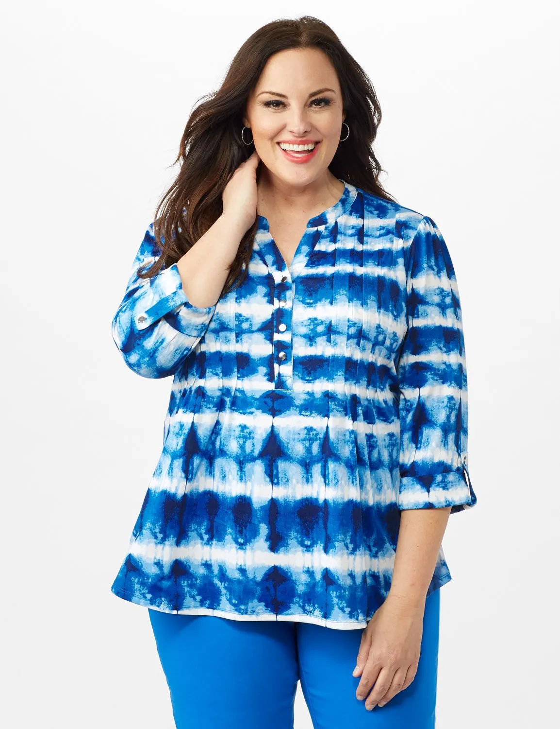 Tie Dye Stripe Pintuck Popover