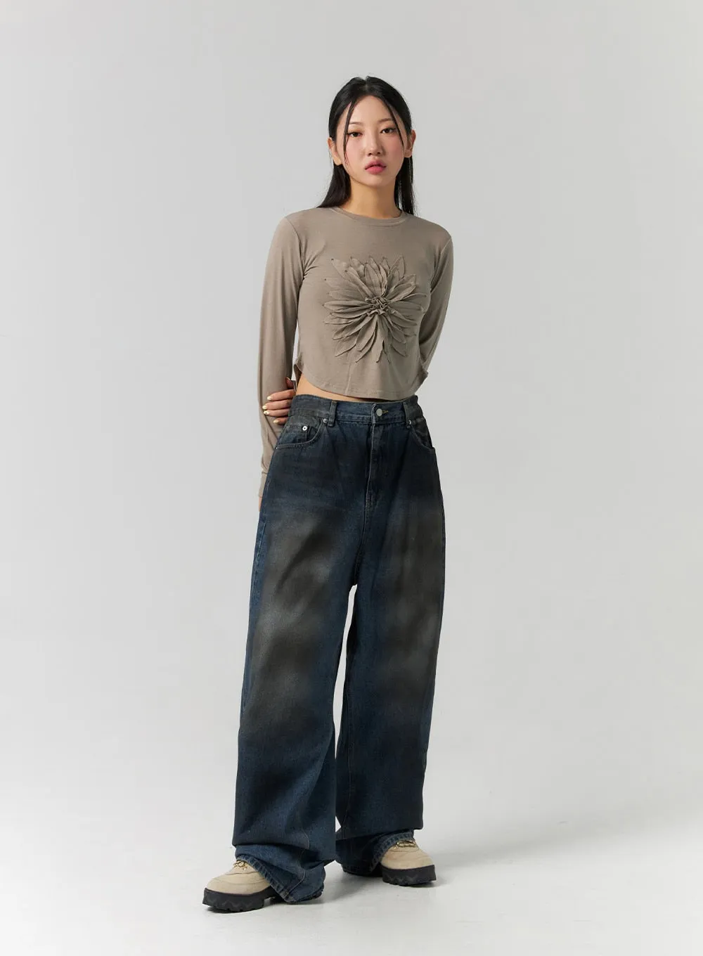Tie-Dye Washed Wide Leg Jeans CS320