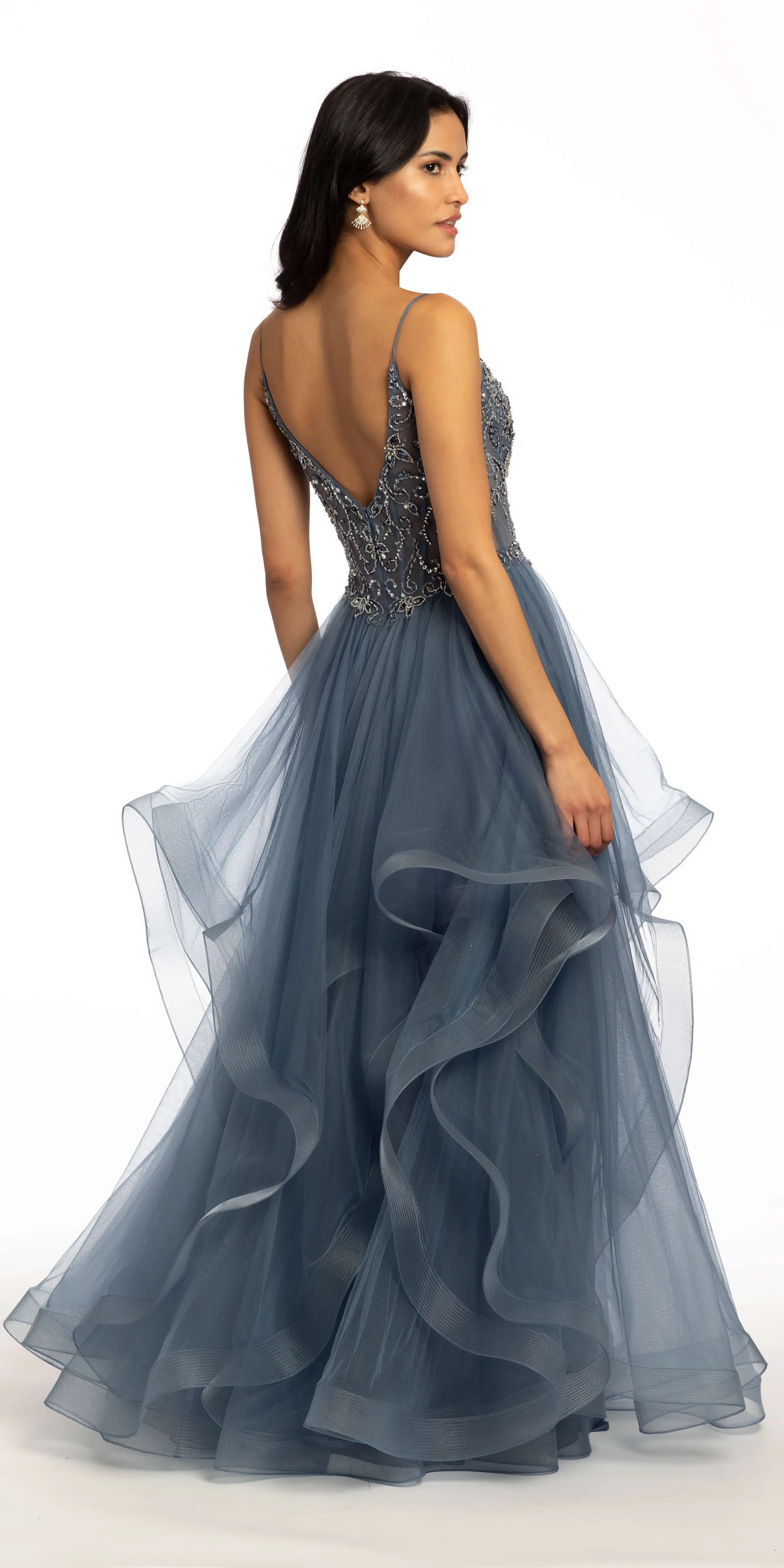 Tiered Beaded Corset Tulle Dress with Hose Hair Hem