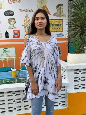 TOP SARONG Short Length, White/ Grey Tie Dye