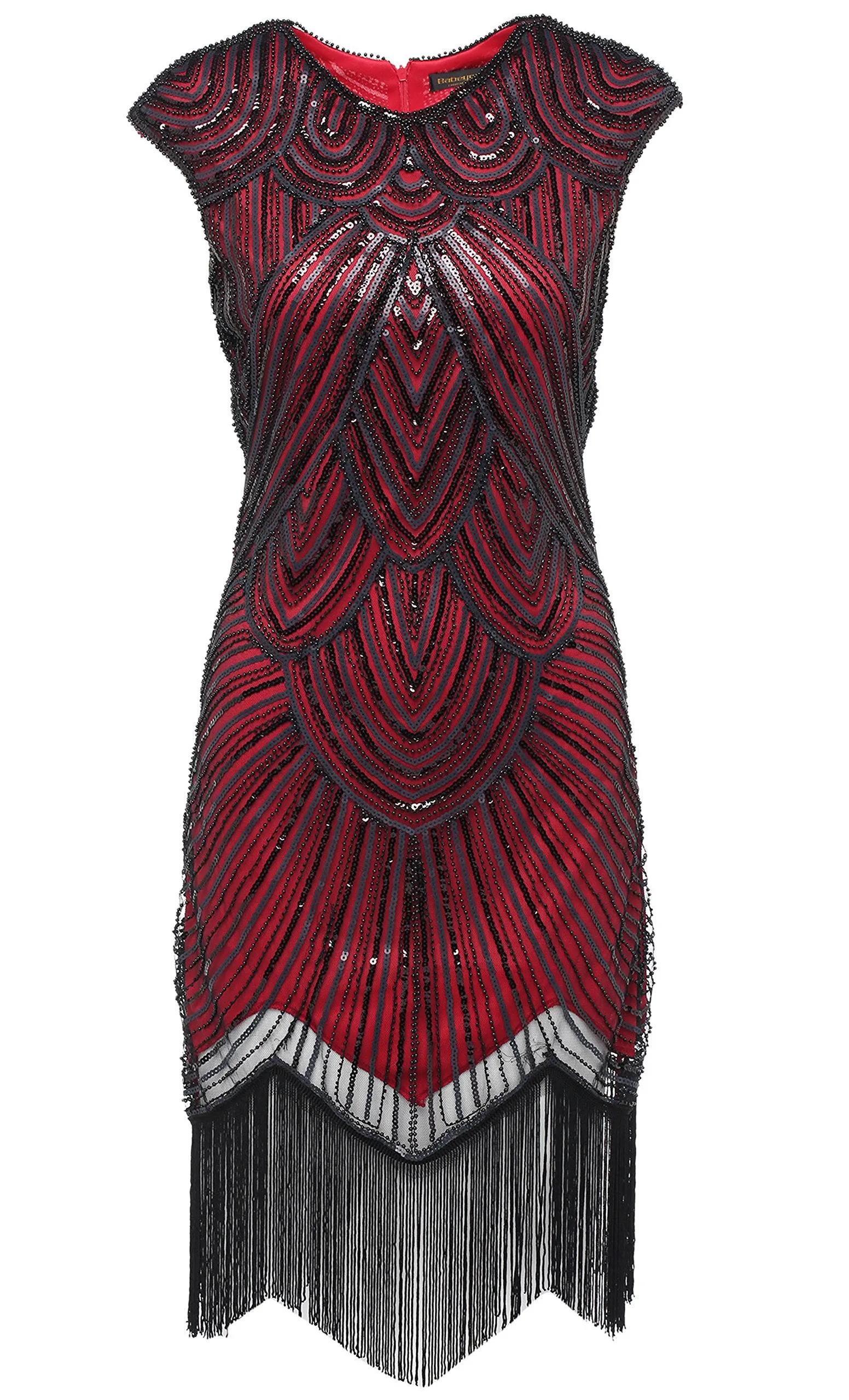 US STOCK Black and Gold Flapper Beaded Fringed Great Gatsby Dress