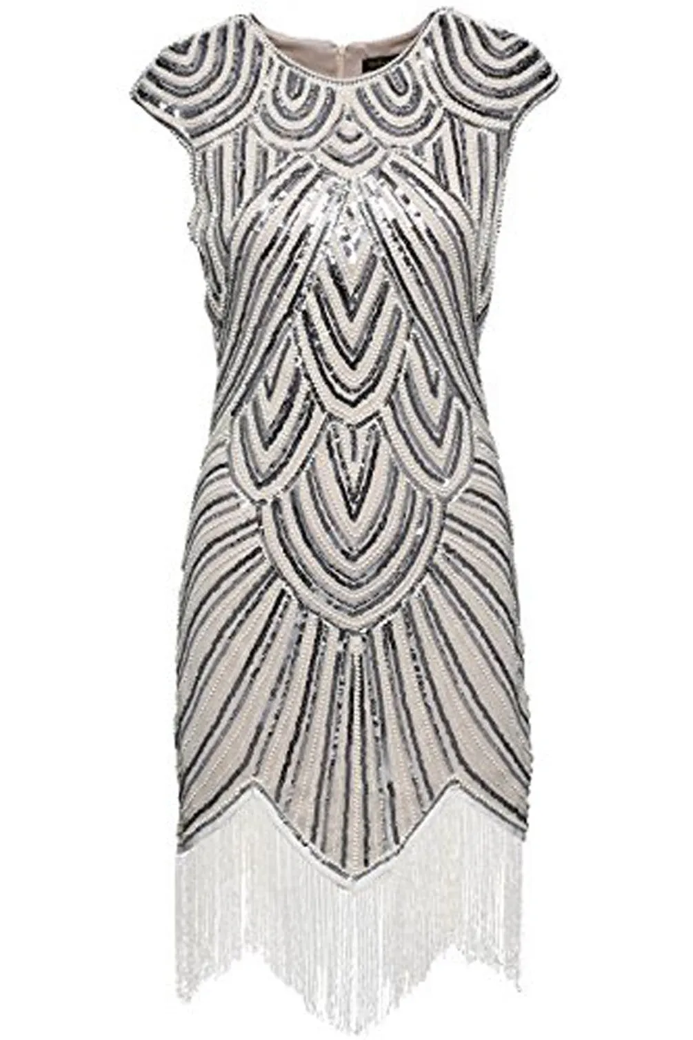 US STOCK Black and Gold Flapper Beaded Fringed Great Gatsby Dress