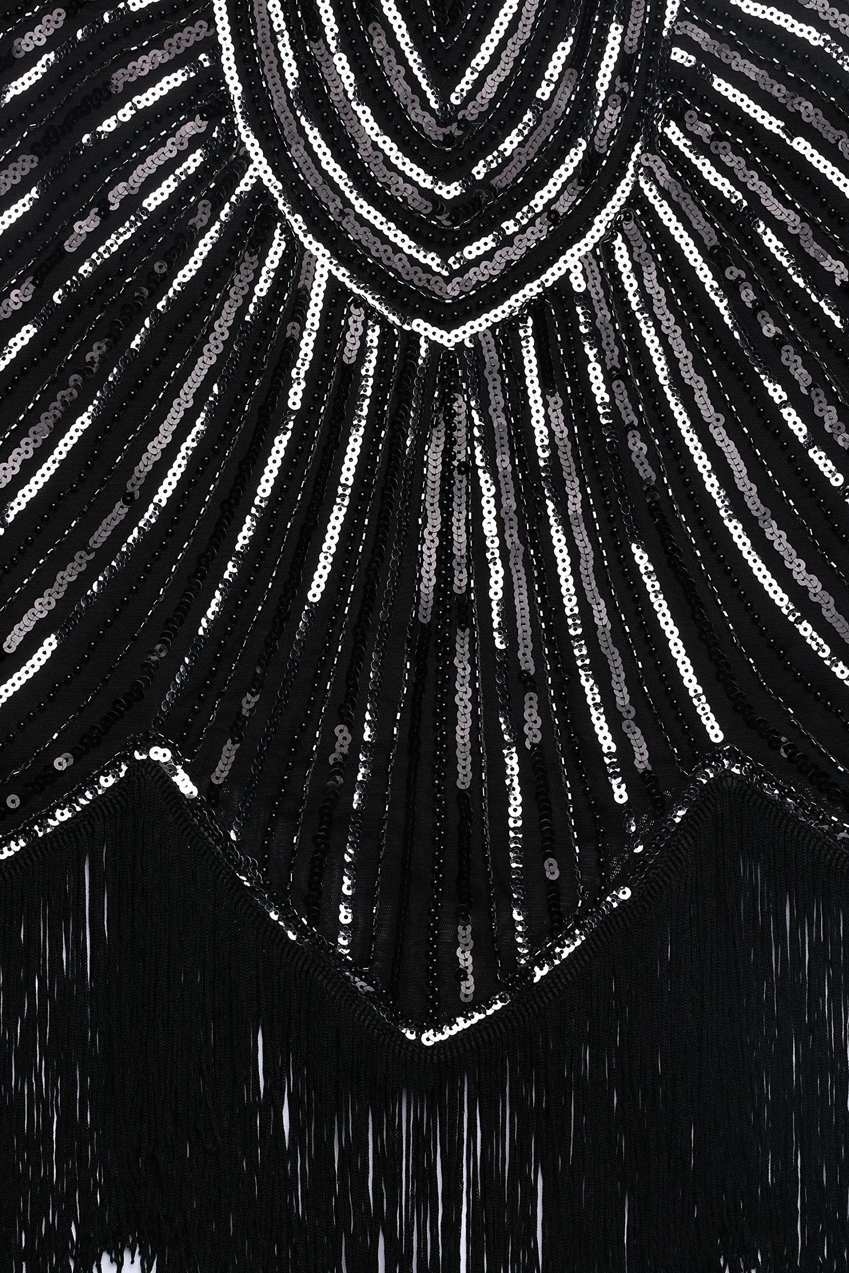 US STOCK Black and Gold Flapper Beaded Fringed Great Gatsby Dress