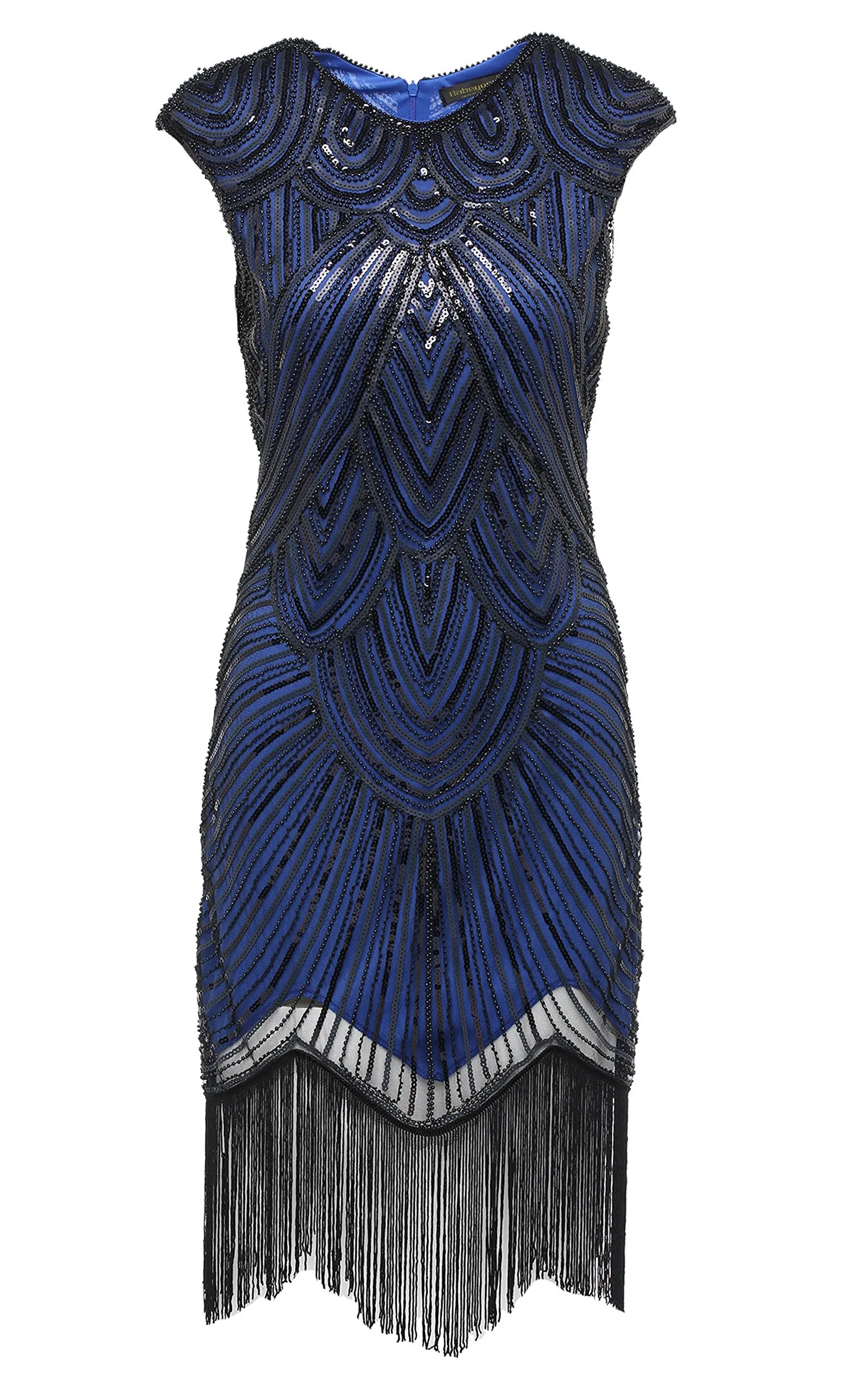 US STOCK Black and Gold Flapper Beaded Fringed Great Gatsby Dress