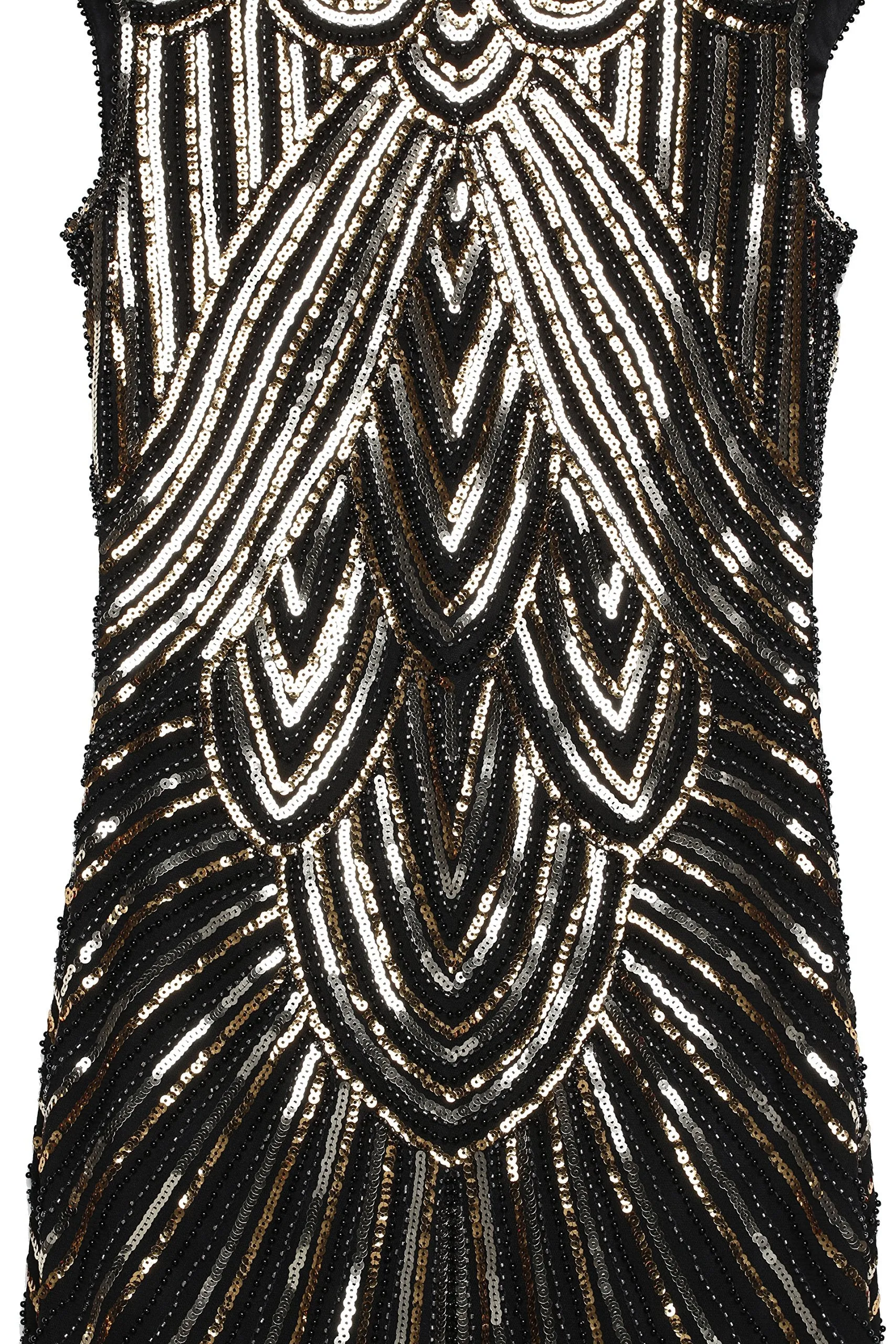 US STOCK Black and Gold Flapper Beaded Fringed Great Gatsby Dress