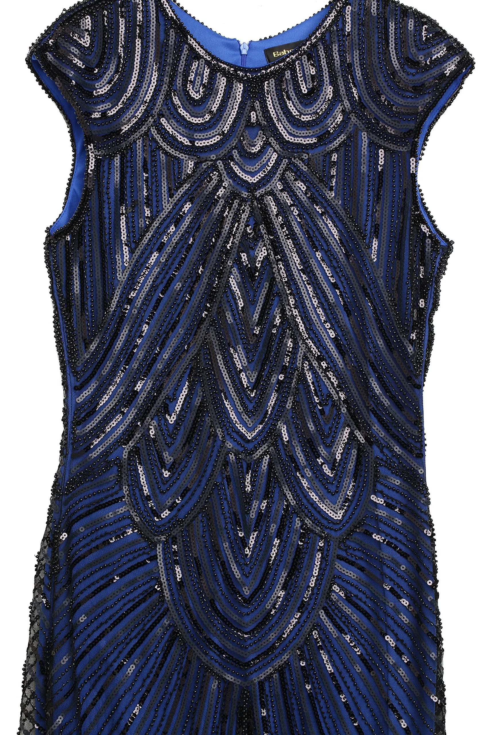 US STOCK Black and Gold Flapper Beaded Fringed Great Gatsby Dress