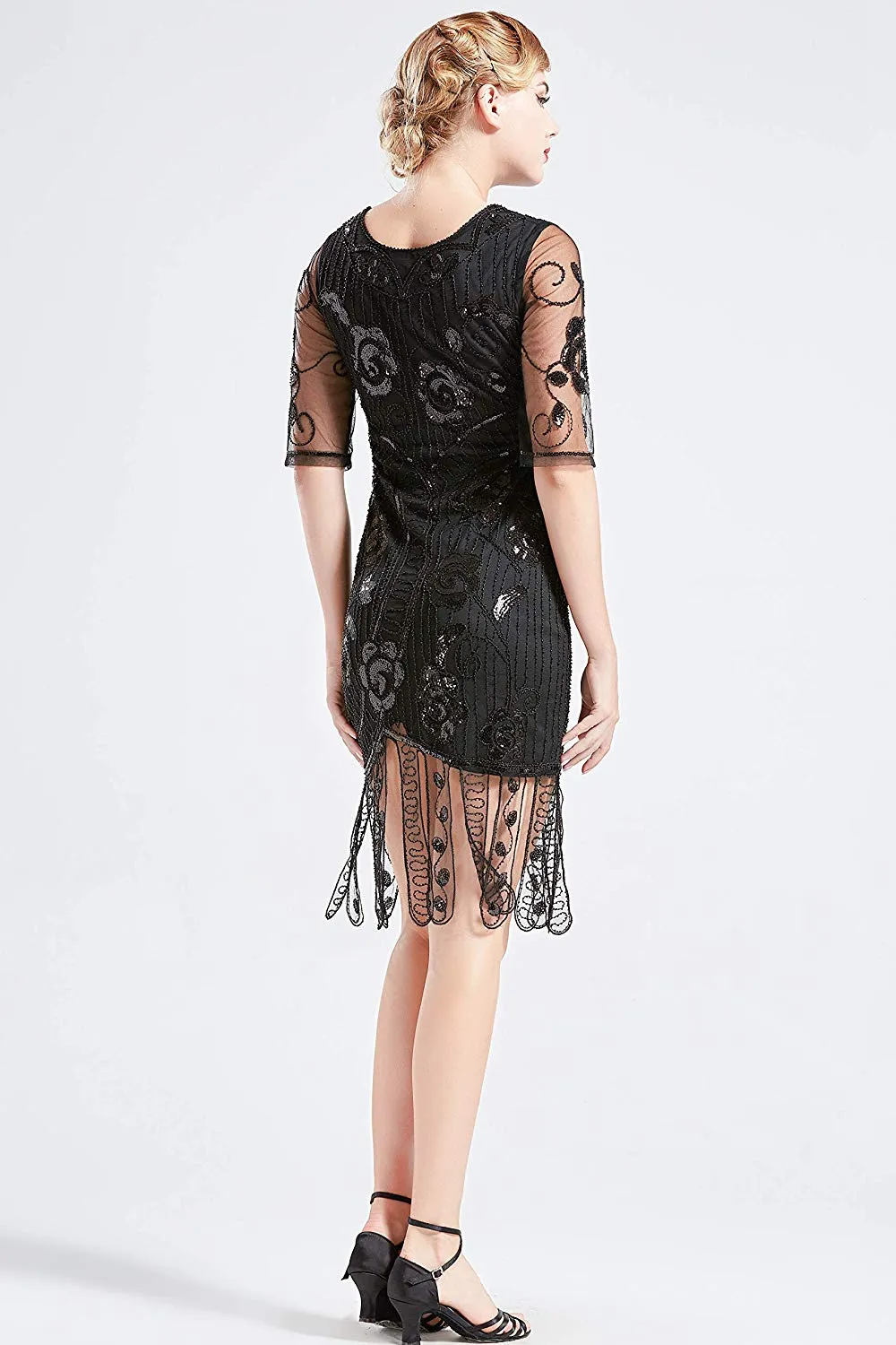 Vintage 1920s Unique Flapper Dress Beaded Gatsby Dress Roaring 20s Sequins Dress Art Deco