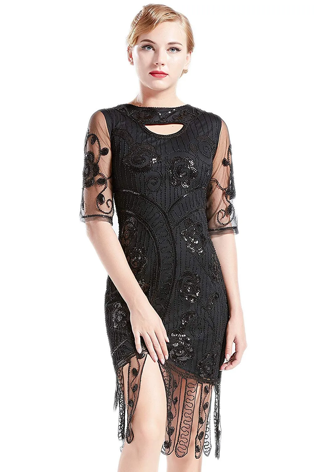 Vintage 1920s Unique Flapper Dress Beaded Gatsby Dress Roaring 20s Sequins Dress Art Deco
