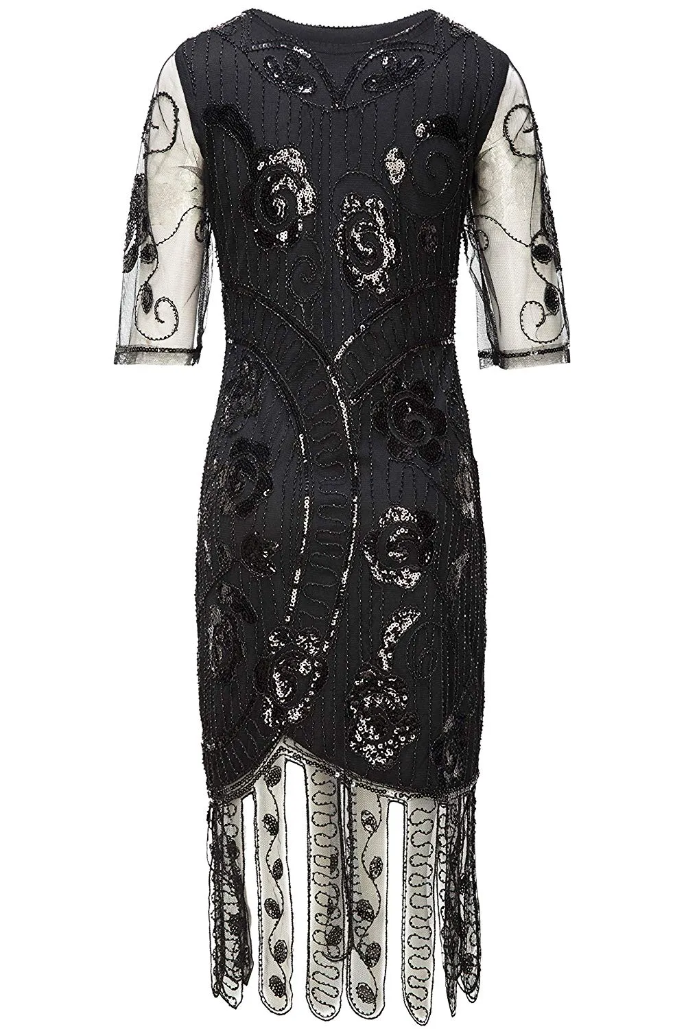 Vintage 1920s Unique Flapper Dress Beaded Gatsby Dress Roaring 20s Sequins Dress Art Deco