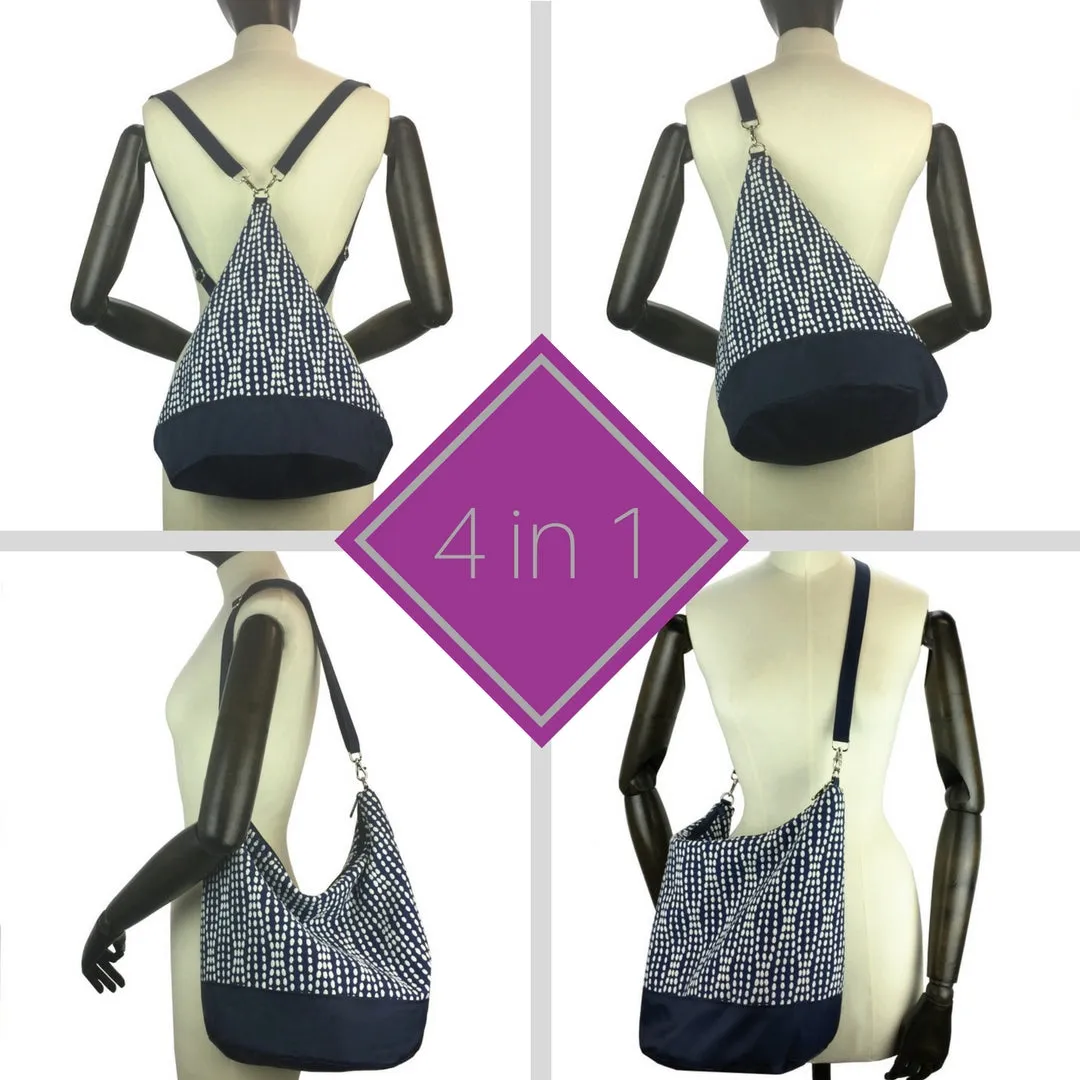Wavy Dots in Yellow | Black Nylon | Convertible Backpack Purse