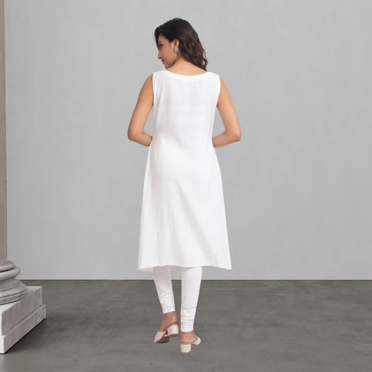 White Straight Kurta For Women | Rebari and Mirror Embroidered | Office Wear
